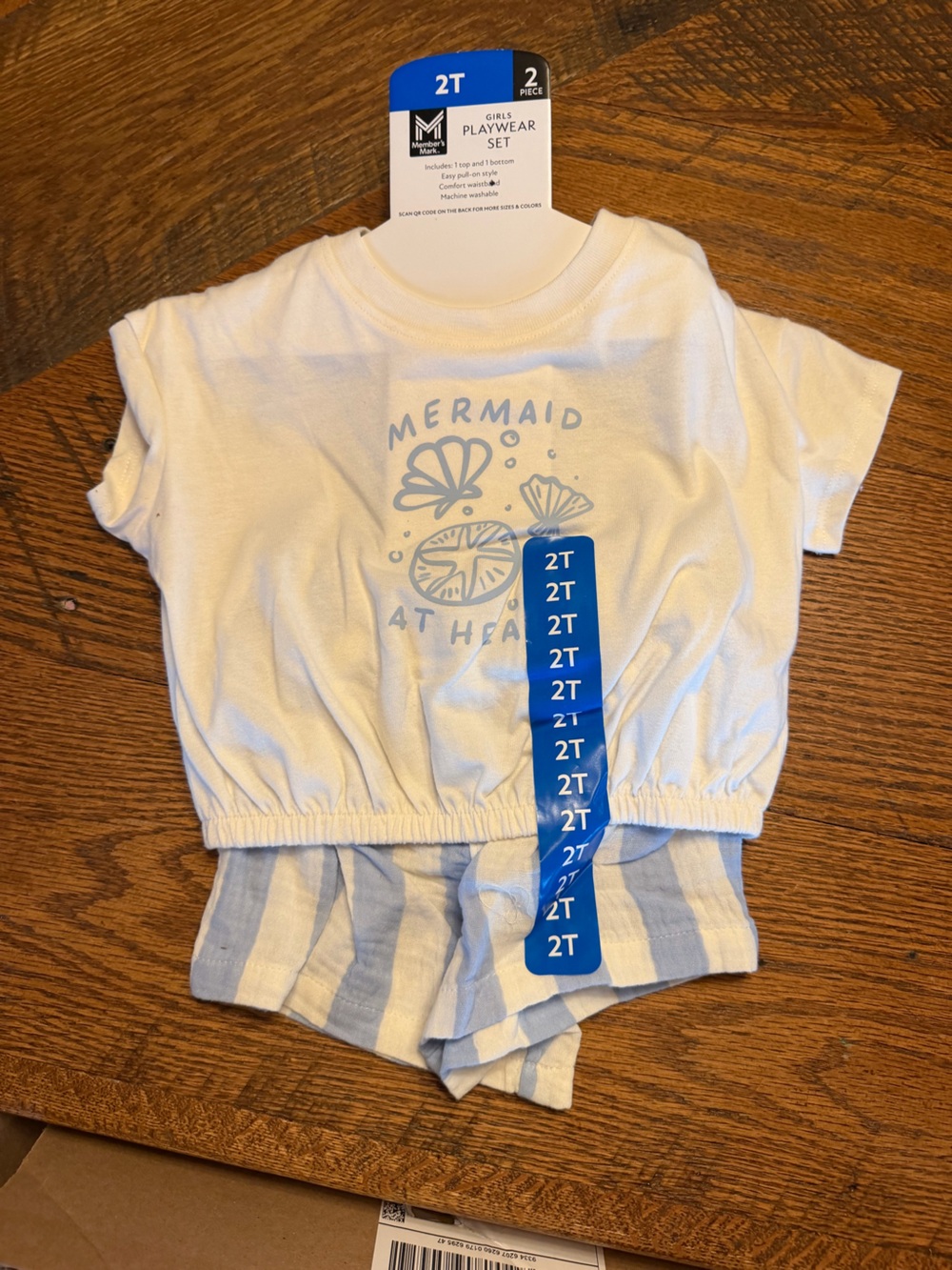 Members Mark Mermaid Graphic White & Light Blue short set - 2T